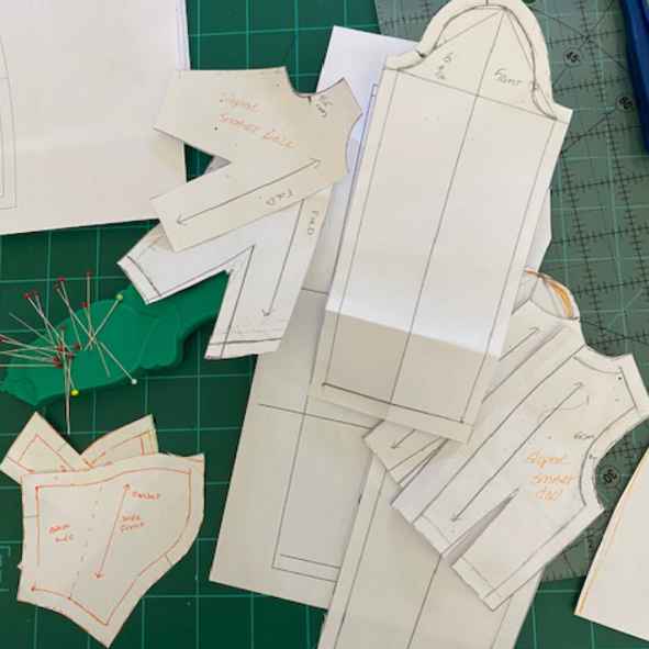 Drafted bodice pattern pieces